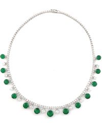 Artisan - Natural Diamond & Emerald Choker Necklace In 18k White Gold Handmade - Lyst