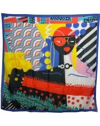 Perlavera - Romy Face Printed Cotton Silk Small Scarf - Lyst