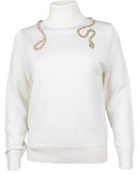 House of Laines London - Neutrals Laines Couture Wrap Crystal & Pearl Snake Embellished Knitted Roll Neck - Lyst