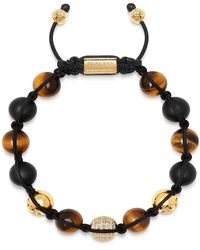 Nialaya - Beaded Bracelet With Gold, Cz Diamond, Matte Onyx, And Brown Tiger Eye - Lyst