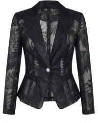 Modenaire - Tailored Blazer With Sheer Lace Sleeves And Single Button Front - Lyst