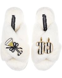 Laines London - Neutrals Classic Laines Slippers With Stripe 70 Th Birthday & Glass Of Champagne Brooches - Lyst