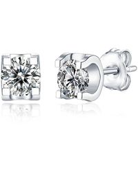 Genevive Jewelry - Stella Sterling Plated With Lab Created Moissanite Solitaire Tulip Stud Earrings - Lyst
