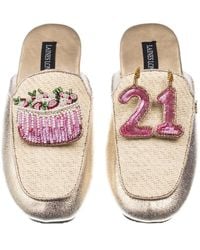 Laines London - Neutrals Classic Mules With 21St Birthday & Cake Brooches - Lyst