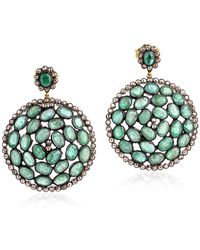 Artisan - Natural Emerald Dangle Earrings 925 Silver 14k Yellow Gold Jewelry - Lyst