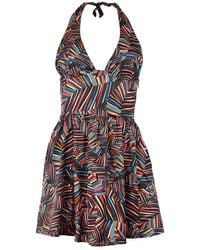 blonde gone rogue - Beachy Halter Neck Mini Dress, Upcycled Viscose, In Colourful Print - Lyst