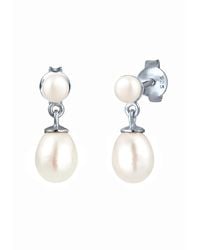 Unaloe - Earrings With Stud Pearl And Dangling Pearl Chain - Lyst
