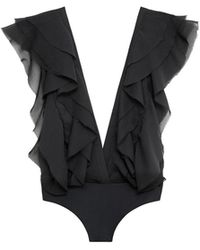 Audrey Vallens - Miss Av Ruffled Chiffon Bodysuit - Lyst