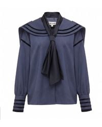 Julia Allert - Contrast Piping Sailor Collar Tie Front Blouse – - Lyst