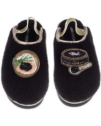 Laines London - Flatform Cloud Closed Toe Slippers With Caviar & Blini Brooches - Lyst