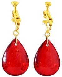 Laura Daili - Ruby Golden Clip On Teardrop Glass Earrings - Lyst