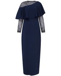 Raishma - Quinn Navy Features An Asymmetric Frill Neckline Detail With Sheer Panel Over Shoulders & Three-quarter Sleeves Gown - Lyst