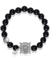 Aurozia - Three Charms Solar Meridian Whitegold Plated Sundial And The Sun Coin Agate Beaded Bracelet - Lyst