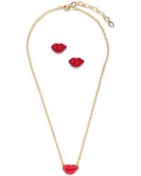 The Pink Reef - Hand-Painted Kiss Kiss Lips Stud & Necklace Set - Lyst