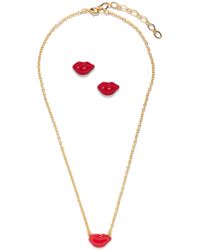 The Pink Reef - Hand-Painted Kiss Kiss Lips Stud & Necklace Set - Lyst
