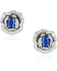 Santinni - Marchioness Flower-motif Silver Earrings With Blue Crystal - Lyst