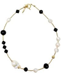 Farra - Obsidian And Pearls Double Layers Bracelet Or Choker - Lyst