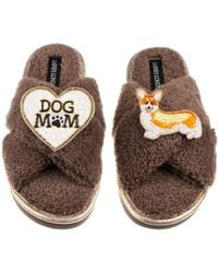 Laines London - Neutrals Boucle Slippers With Dog Mum/Mom & Peach The Corgi Brooches - Lyst