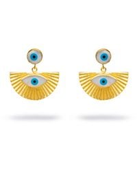 Ebru Jewelry - Chunky Evil Eye Pearl Gold Earrings - Lyst