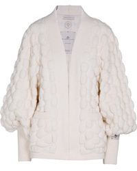 The Extreme Collection - Neutrals Ivory Merino Wool And Alpaca Cardigan With Puff Sleeves - Lyst
