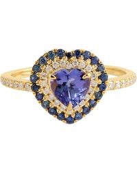 Artisan - Natural Tanzanite & Sapphire Diamond Heart Ring Solid 18k Yellow Gold - Lyst