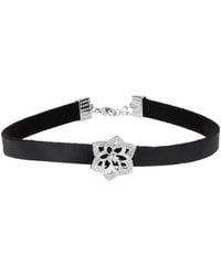 Saachi - Crystal Flower Leather Choker - Lyst