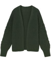 Yumi' - Edge To Edge Cardigan With Flower Detail Sleeves - Lyst