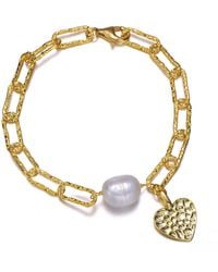 Genevive Jewelry - Brigitte Coeur Golden Chain Pearl Bracelet - Lyst