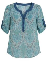 Conquista - Print Poplin Top With Petrol Trim - Lyst