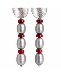 Way to Chic - Stud Earrings With Freshwater Pearls & Coral - Lyst