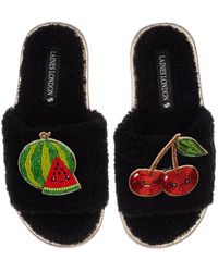 Laines London - Teddy Slider Slippers With Laines Lovables Watermelon & Cherry Brooches - Lyst