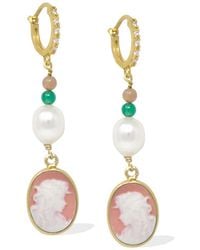 Vintouch Italy - Little Lovelies Gold-plated Pink Cameo Hoop Earrings - Lyst