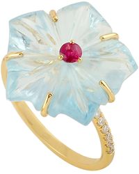 Artisan - Flower Shape Ring Ruby Yellow Gold Diamond Mix Stone Jewelry - Lyst