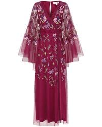 Frock and Frill - Indra Floral Embroidered Maxi Dress With Cape Sleeves - Lyst