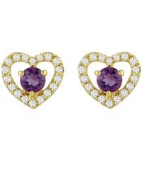 Artisan - Yellow Gold Heart Stud Earrings Amethyst Topaz Gemstone - Lyst