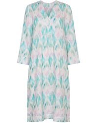 NoLoGo-chic - Ikat Multi Picot Dress Linen Aqua - Lyst