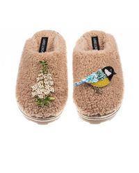 Laines London - Neutrals Teddy Closed Toe Slippers With Tit & Foxglove Brooches - Lyst