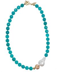 Farra - Baroque Pearl With Jade Simple Short Necklace - Lyst