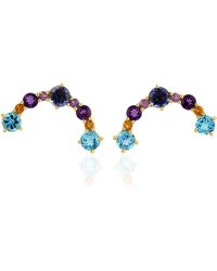 Artisan - 18K Multi Gemstone Curved Stud Earrings - Lyst