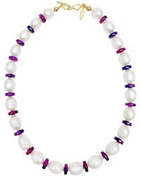 Farra - Natural Cultured Freshwater Pearls With Gemstone Necklace - Lyst
