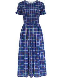 Sugarhill - Zamira Shirred Midi Dress, Matchstick Check - Lyst