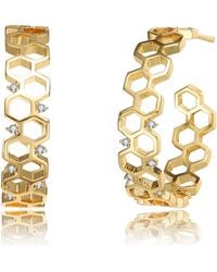 Genevive Jewelry - Rachel Glauber Plated Clear Round Cubic Zirconia Open Hoop Earrings - Lyst