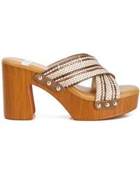 Rag & Co - Finley Raffia High Block Heel Clogs - Lyst