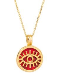 Ebru Jewelry - Coral & Round Evil Eye Pendant Talisman Necklace - Lyst