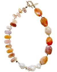 Farra - Orange Agate With Baroque Pearls Statement Chunky Necklace - Lyst