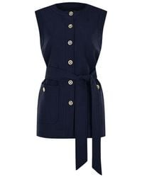 Exquise - Slim Fit Textured Vest With Button Details, Waist Tie, & Pockets - Lyst