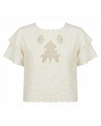 Nooki Design - Tate Embroidered Cutout Blouse-Ecru - Lyst