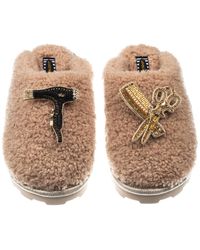 Laines London - Neutrals Teddy Closed Toe Slippers With Hairdresser Brooches - Lyst