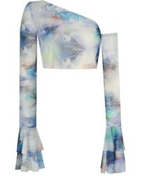 No'design - Sheer Crop Top With Ruffled Sleeves - Lyst