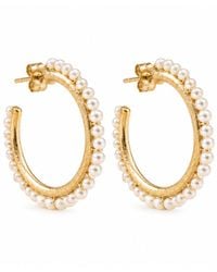 Lalinde - Neutrals Pearl Halo Hoops - Lyst